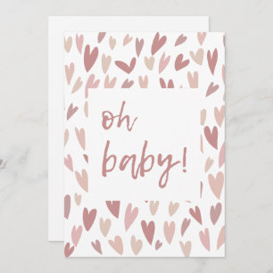 Modern Hearts Pink Girl Oh Baby Dusche Einladung