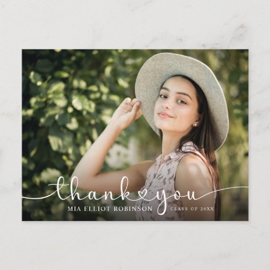 Modern Hearts Script Abschluss Foto Vielen Dank Postkarte (Vorderseite)