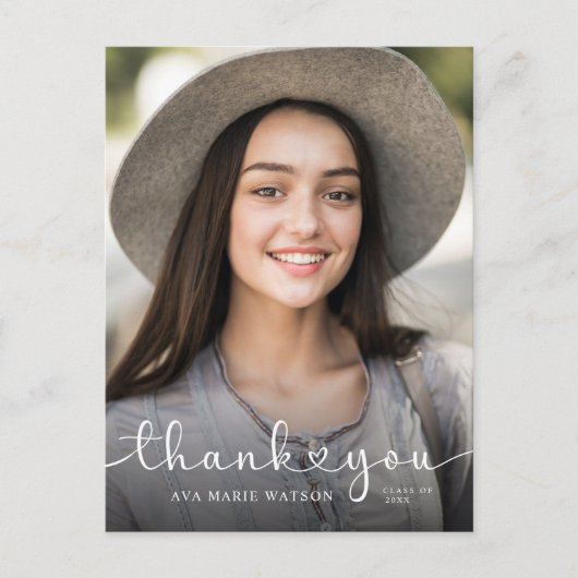 Modern Hearts Script Abschluss Foto Vielen Dank Postkarte (Vorderseite)