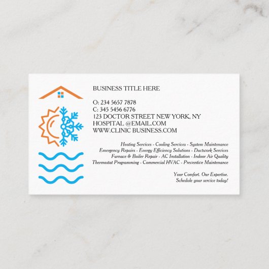 Modern Heating Cooling Experts HVAC Visitenkarte (Rückseite)