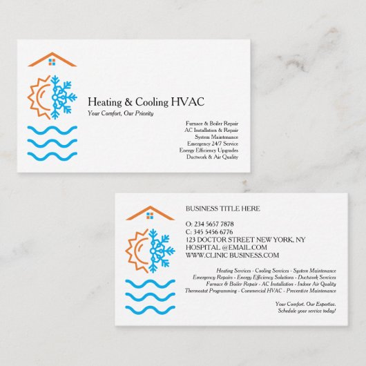 Modern Heating Cooling Experts HVAC Visitenkarte (Vorne/Hinten)