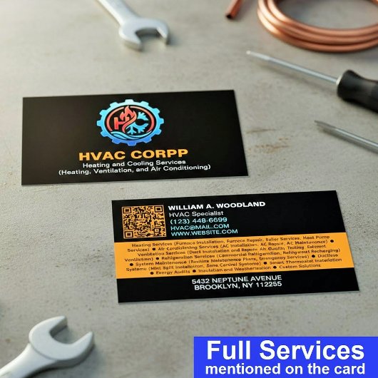 Modern Heating & Cooling Logo Services, Black HVAC Visitenkarte