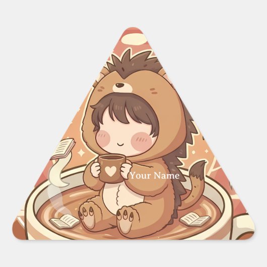 Modern Hedgehog Coffee Triangle Tech Decal Dreieckiger Aufkleber (Vorderseite)