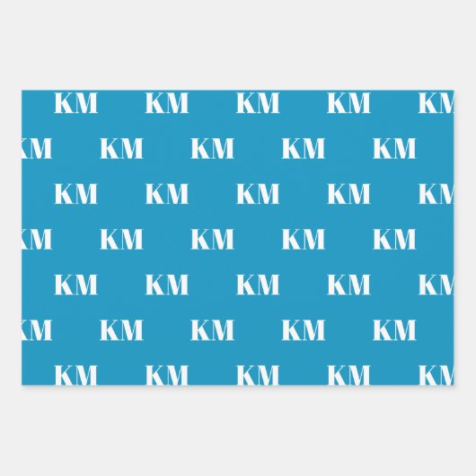 Modern hellblau angepasstes Monogramm-Anfangsmuste Geschenkpapier Set (Vorderseite 3)