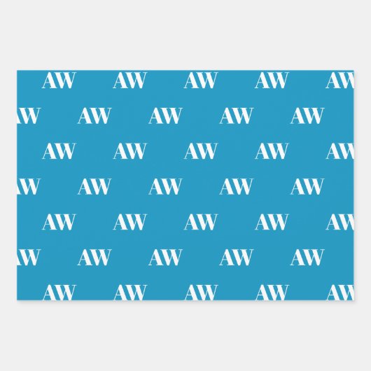 Modern hellblau angepasstes Monogramm-Anfangsmuste Geschenkpapier Set (Vorderseite 2)