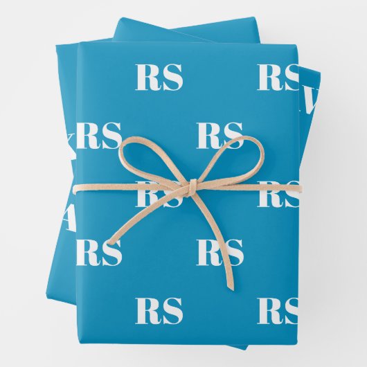 Modern hellblau angepasstes Monogramm-Anfangsmuste Geschenkpapier Set (Beispiel)