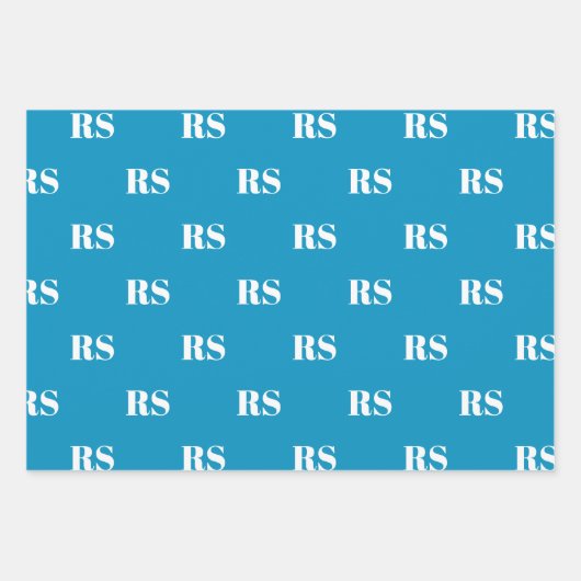 Modern hellblau angepasstes Monogramm-Anfangsmuste Geschenkpapier Set (Vorderseite)