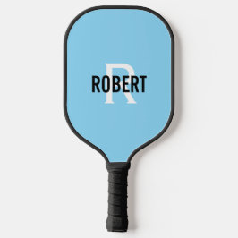 Modern hellblau-weiße Monogramm-Bezeichnung Pickleball Schläger