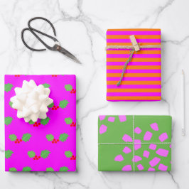 Modern Hellgrün Orange Hot Pink Weihnachten Geschenkpapier Set