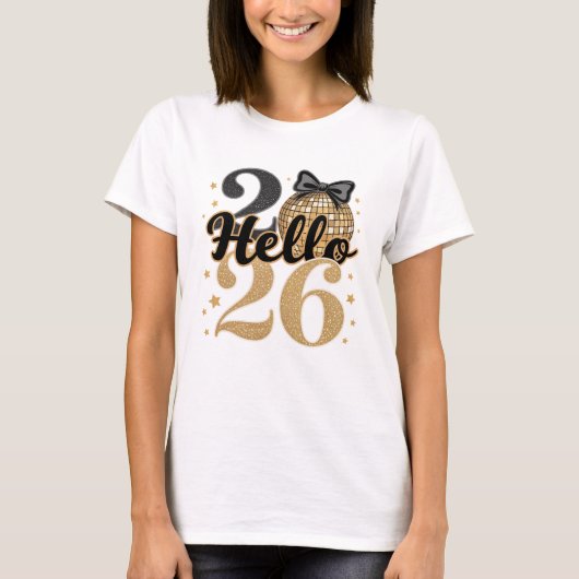 Modern Hello 2026 Typography New Year Ball T-Shirt (Vorderseite)