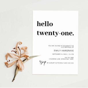 Modern Hello 21. Geburtstagsfeier Party Einladung