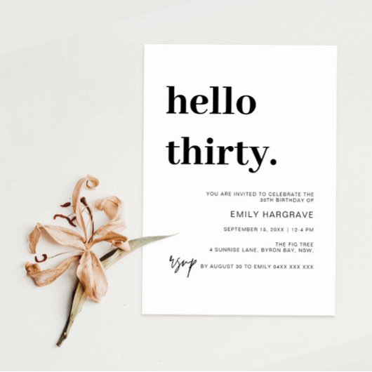 Modern Hello 30 Geburtstagsparty Einladung