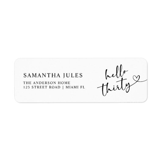 Modern Hello 30th Birthday Return Address (Vorne)