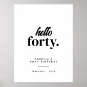 Modern Hello 40. Geburtstag Begrüßungszeichen Poster (Vorne)