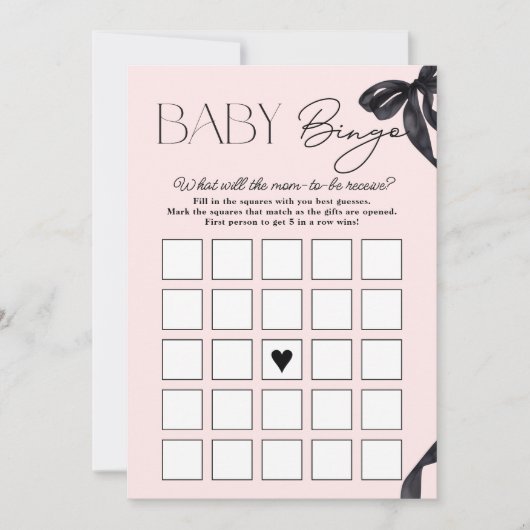 Modern Hello Baby Bow Baby Showbaby Bingo Card Einladung (Vorderseite)