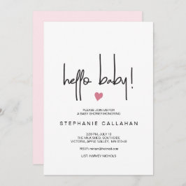 Modern Hello Baby Girl Dusche Einladung Pink Herz