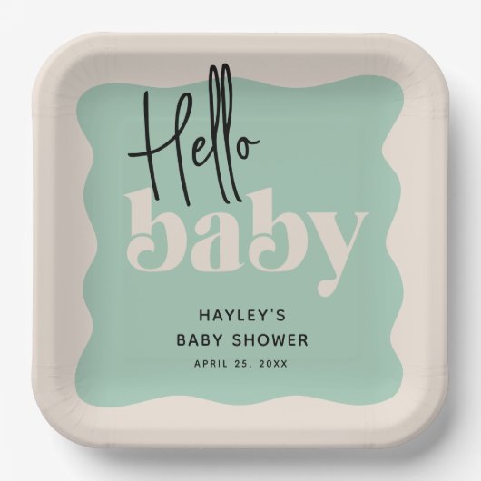 Modern Hello Baby Mint & Cream Baby Dusche Pappteller (Vorderseite)