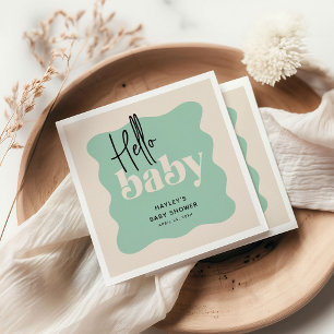 Modern Hello Baby Mint & Cream Baby Dusche Serviette