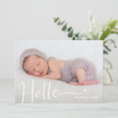 Modern Hello Baby Photo Birth Announcement Ankündigung (Stehend Vorderseite)