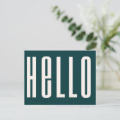 Modern Hello | Dark Green Bold Simple Minimalistis Postkarte (Stehend Vorderseite)