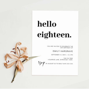 Modern Hello Eighteen Birthday Party Invitation Einladung