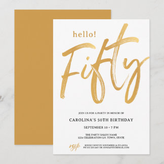 Modern Hello Fifty Fiftieth Birthday Invitation Einladung