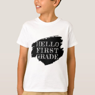 Modern Hello First Grade Kinder Schwarz und Weiß T-Shirt