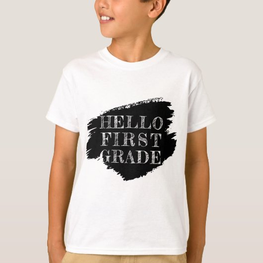 Modern Hello First Grade Kinder Schwarz und Weiß T-Shirt (Vorderseite)