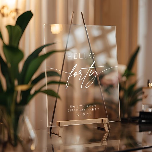 Modern Hello Forty 40th Birthday Party Welcome Acrylschild