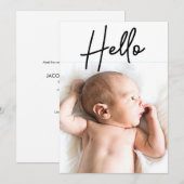 Modern Hello Foto Einführung der Baby Boy Geburt Ankündigung (Vorne/Hinten)