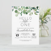 Modern Hello Little One Greenery Baby Dusche Einladung (Stehend Vorderseite)