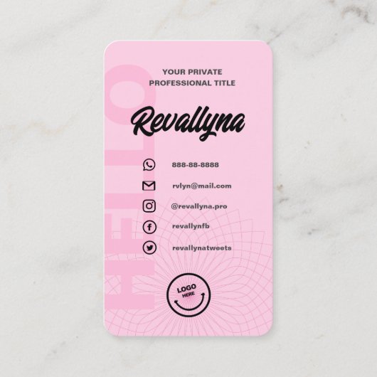 MODERN HELLO LOGO BERUFLICH QR PINK VISITENKARTE (Rückseite)