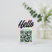MODERN HELLO MONOGRAM LOGO HOLOGRAPHIC QR VISITENKARTE (Stehend Vorderseite)