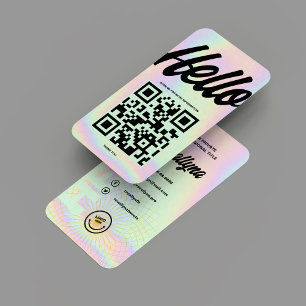 MODERN HELLO MONOGRAM LOGO HOLOGRAPHIC QR VISITENKARTE