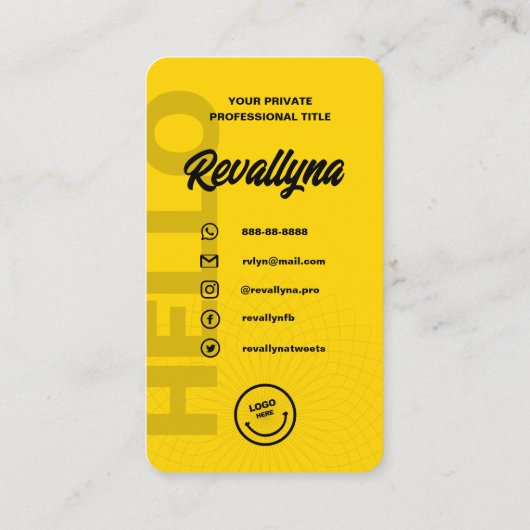 MODERN HELLO MONOGRAM LOGO YELLOW QR CODE VISITENKARTE (Rückseite)