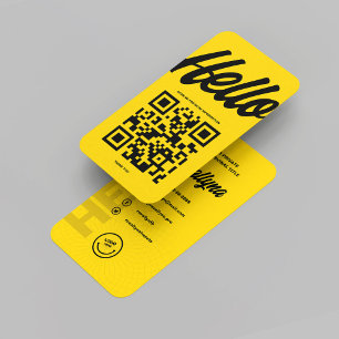 MODERN HELLO MONOGRAM LOGO YELLOW QR CODE VISITENKARTE