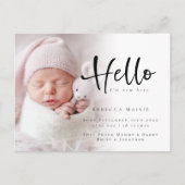 Modern Hello New Baby Foto Birth Announcement Pos Postkarte (Vorderseite)