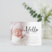Modern Hello New Baby Foto Birth Announcement Pos Postkarte (Stehend Vorderseite)