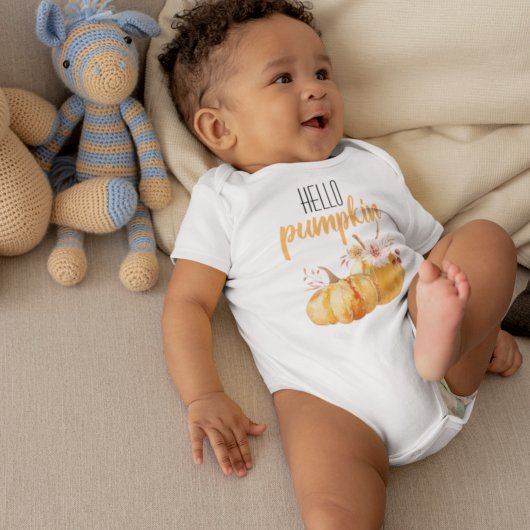 Modern Hello Pumpkin Orange Pumpkin mit Blume Baby Strampler