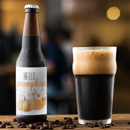 Modern Hello Pumpkin Orange Pumpkin mit Blume Bierflaschenetikett