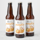 Modern Hello Pumpkin Orange Pumpkin mit Blume Bierflaschenetikett (Flaschen)