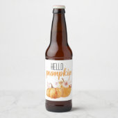 Modern Hello Pumpkin Orange Pumpkin mit Blume Bierflaschenetikett (Vorderseite)