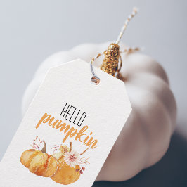 Modern Hello Pumpkin Orange Pumpkin mit Blume Geschenkanhänger