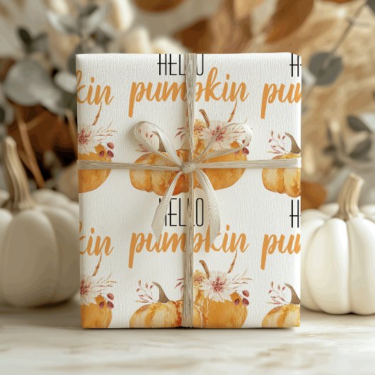 Modern Hello Pumpkin Orange Pumpkin mit Blume Geschenkpapier