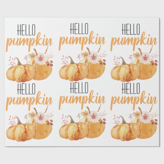 Modern Hello Pumpkin Orange Pumpkin mit Blume Geschenkpapier (Flach)
