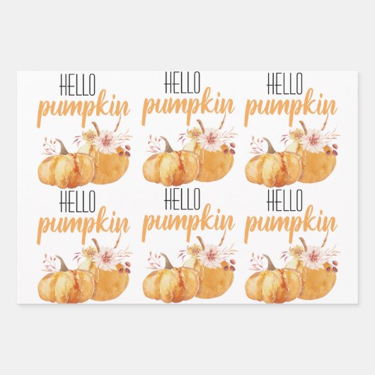 Modern Hello Pumpkin Orange Pumpkin mit Blume Geschenkpapier Set (Vorderseite 3)