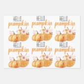 Modern Hello Pumpkin Orange Pumpkin mit Blume Geschenkpapier Set (Vorderseite)