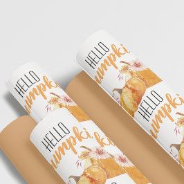 Modern Hello Pumpkin Orange Pumpkin mit Blume Geschenkpapier Set