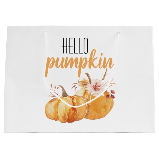 Modern Hello Pumpkin Orange Pumpkin mit Blume Große Geschenktüte (Vorderseite)