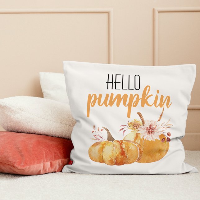 Modern Hello Pumpkin Orange Pumpkin mit Blume Kissen (Von Creator hochgeladen)